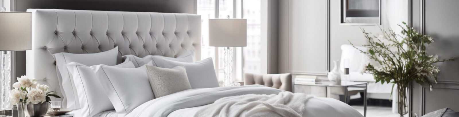 Modern luxury hotel room with comfortable bedding generated by AI Антрацитовий килимок для ванни 45*75 см, щільність 800 гр/м²